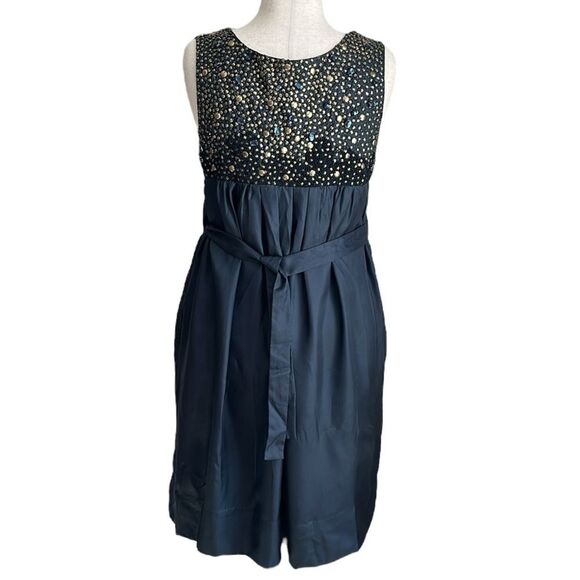 NWT Gold Hawk Women’s 100% Silk Hand Embellished Babydoll Regency Dress Blue L - Picture 2 of 11